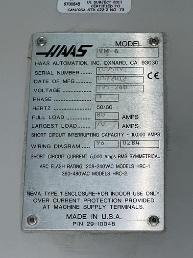Used 2012 HAAS VM-6 4-Axis CNC Vertical Machining Center