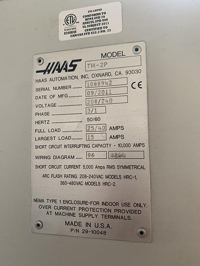 Used 2014 HAAS TM-2P 4-Axis CNC Vertical Machining Center