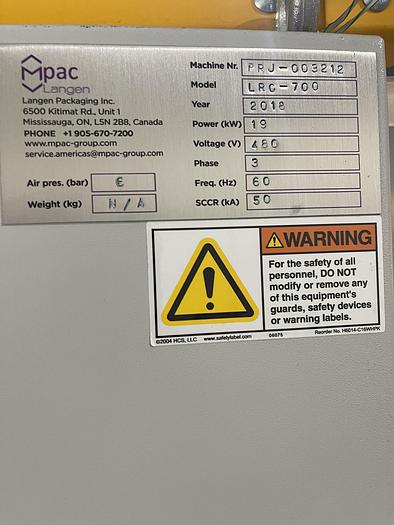 Used 2018 LANGEN LRC 700 Combined Robotic Palletising System & Case Packing Machine with FANUC M-710iC Robot