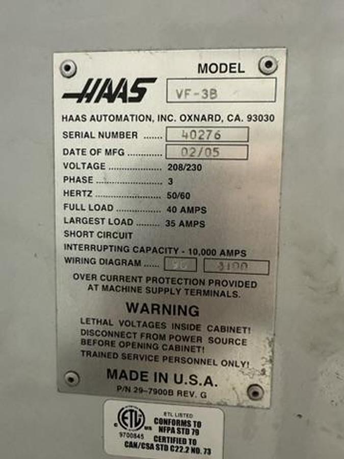 Used 2005 HAAS VF-3 B CNC Vertical Machining Center