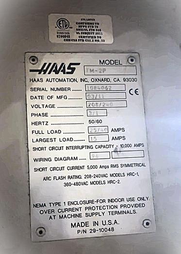 Used 2011 HAAS TM-2P CNC Vertical Machining Center ***Only 243 Cutting Hours***