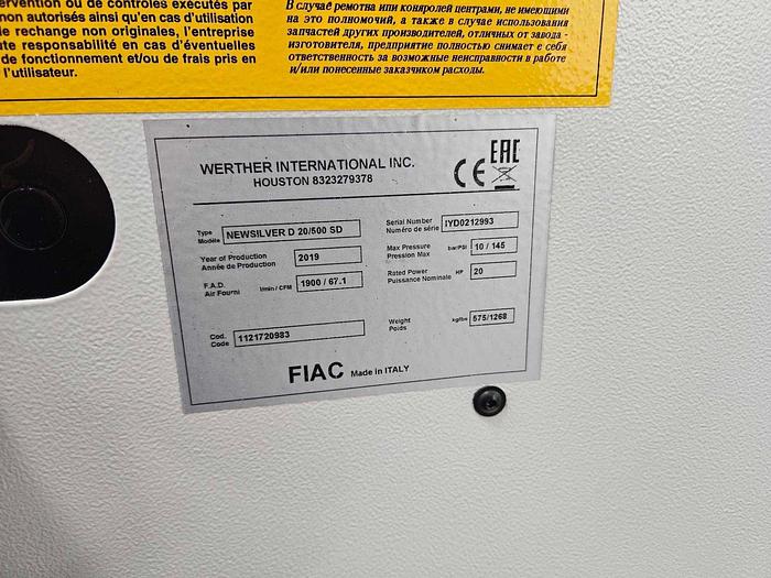 Used 2019 Werther Silver 20 Encapsulated Rotary Screw Air Compressor