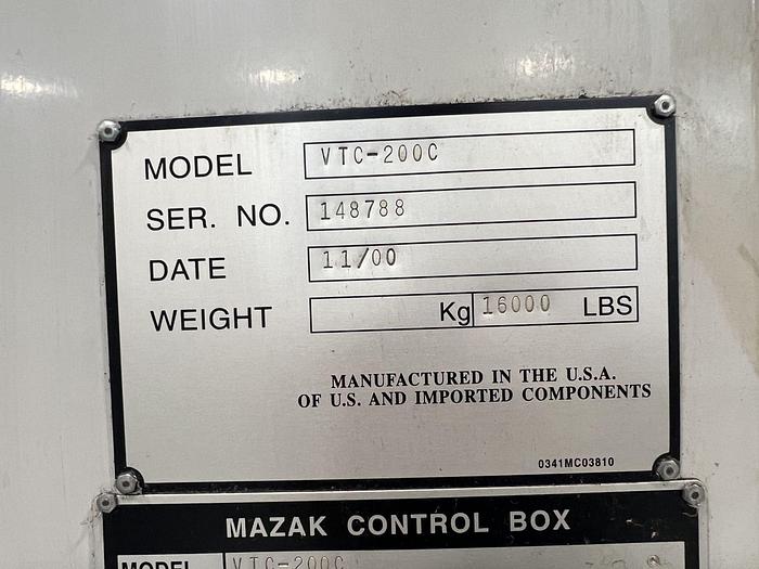 Used 2000 MAZAK VTC-200C 4-Axis CNC Machining Center