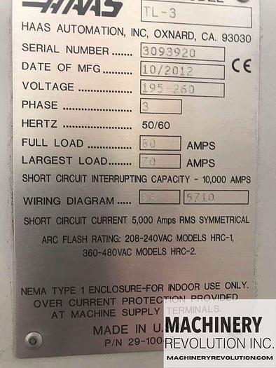 Used 2012 HAAS TL-3 CNC Turning Center *** Low Hours***