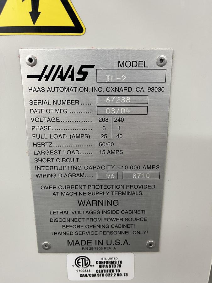 Used 2004 HAAS TL-2 CNC Turning Center