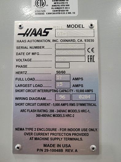 Used 2020 HAAS DT-1 5-Axis with TRT-100 Trunnion CNC Vertical Machining Center ***Low Hours***