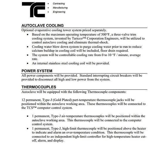 Used AETRON 96" ID x 20' TARICCO Control Autoclave with TARICCO Corp Thermal Control Computer
