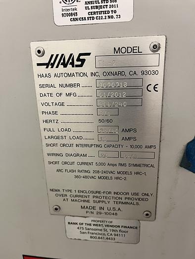 Used 2012 HAAS TL-2 CNC Turning Center