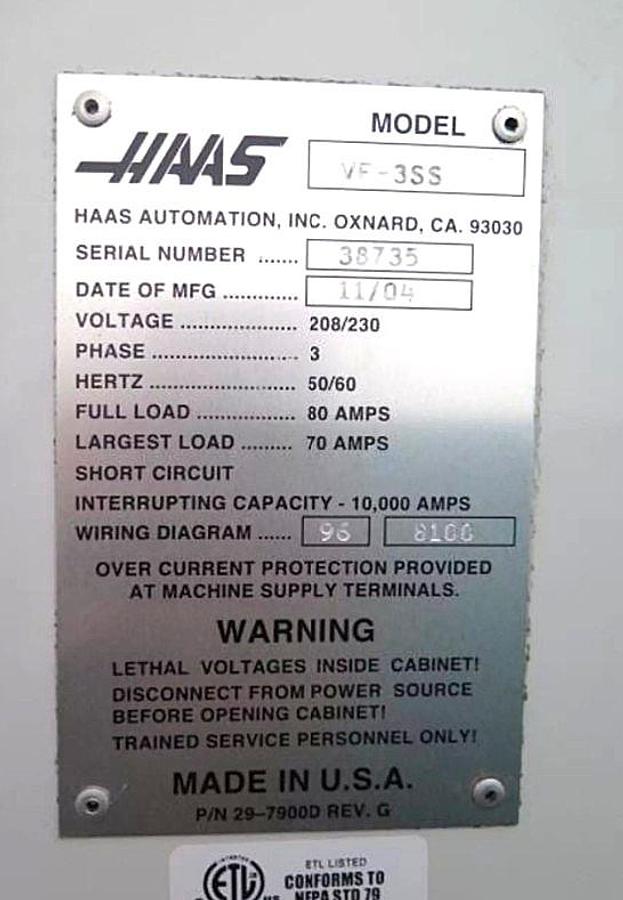 Used 2004 HAAS VF-3SS 12,000 RPM 5-Axis CNC Vertical Machining Center with TR-210 Trunnion Table