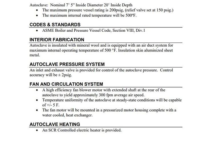 Used AETRON 96" ID x 20' TARICCO Control Autoclave with TARICCO Corp Thermal Control Computer