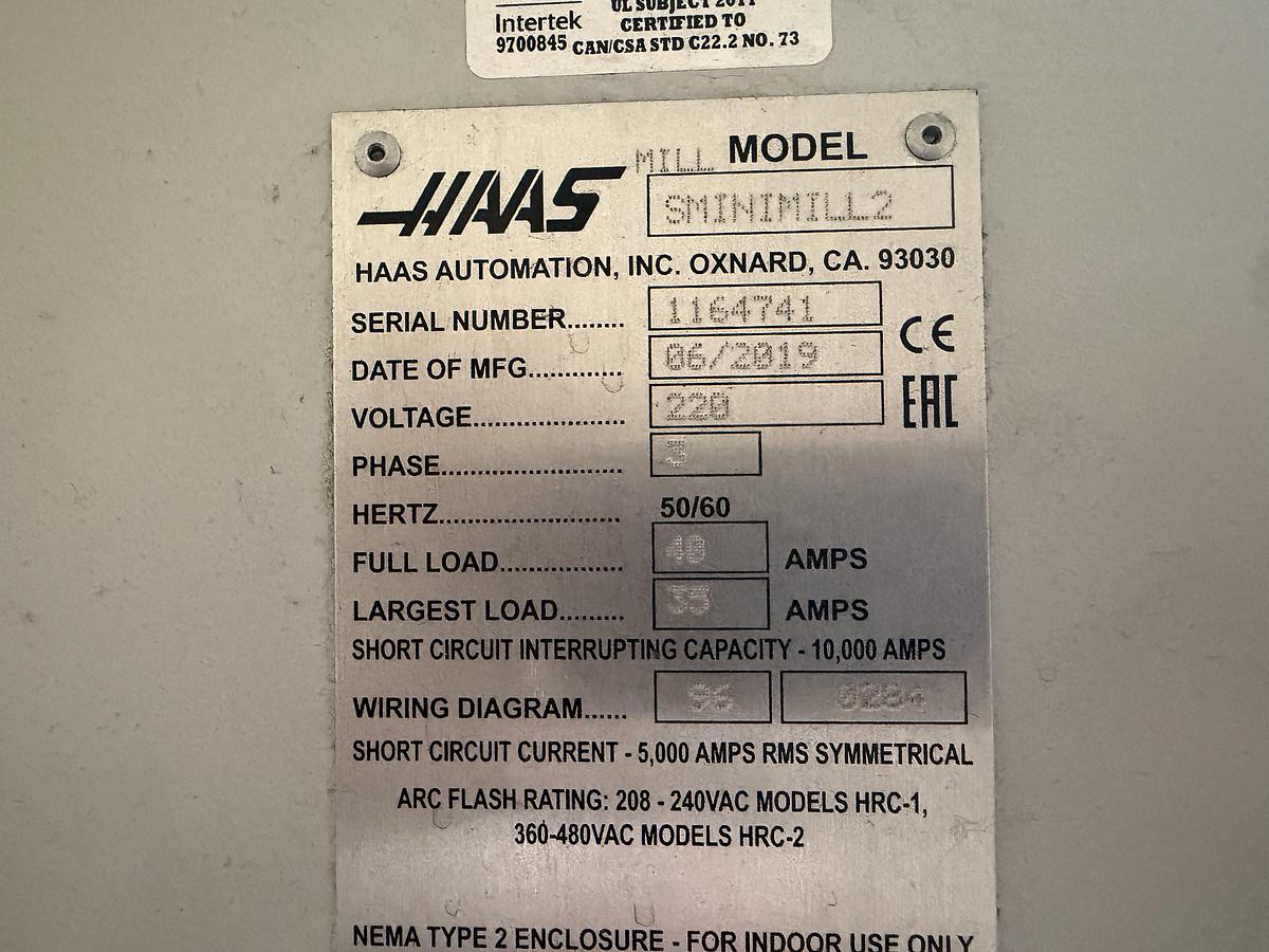Used 2019 HAAS Super Mini Mill 2 10,000 rpm 5 Axis Vertical Machining Center Low Hours