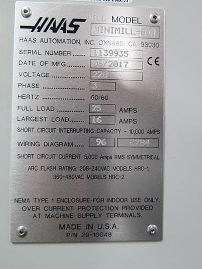 Used 2017 HAAS MINI MILL CNC 4-Axis Vertical Machining Center