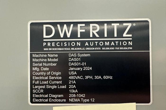 Used 2024 DWFritz Automation DAS01 DAS System Automated Press