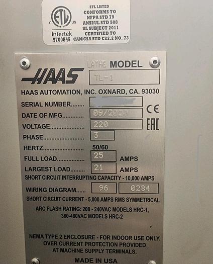 Used 2020 HAAS TL-1 CNC Lathe