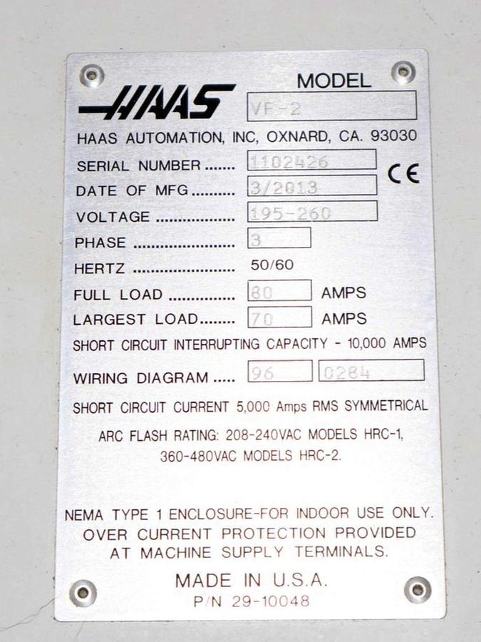 Used 2013 HAAS VF-2 4-Axis CNC Vertical Machining Center