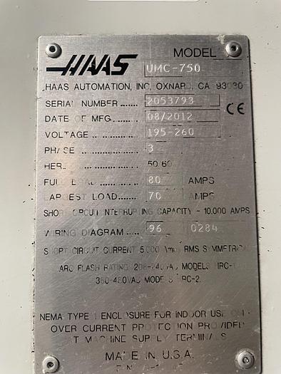Used 2012 HAAS UMC-750 5-Axis CNC Vertical Machining Center