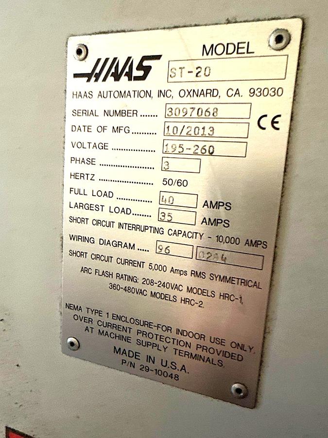 Used 2013 HAAS ST-20 CNC Turning Center with Tailstock