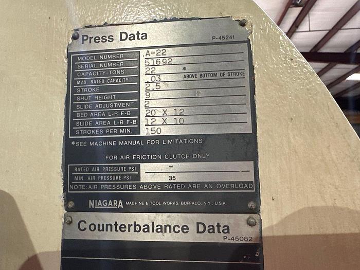 Used NIAGRA 22 Ton A-22 OBI Press