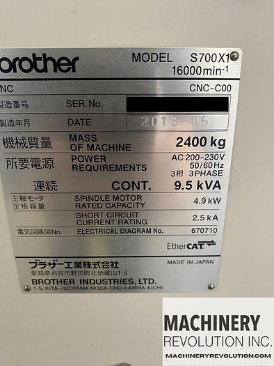 Used 2018 Brother Speedio S 700 X1 16,000RPM Vertical Machining Center with 4th-Axis Rotary ***Low Hours***
