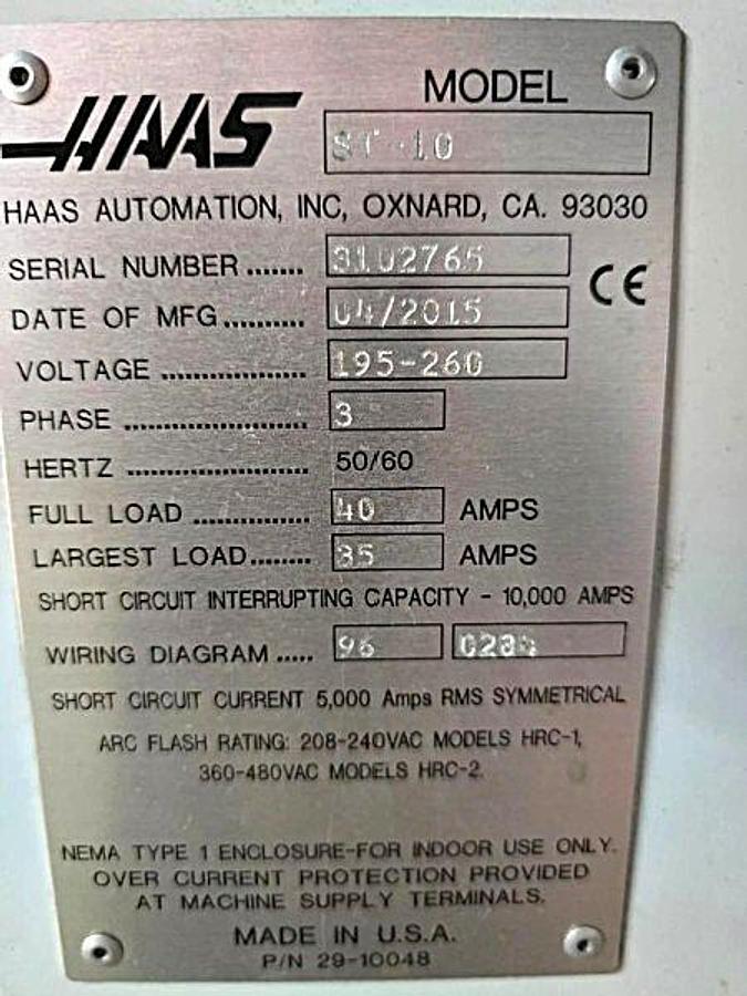 Used 2015 HAAS ST-10 CNC Lathe with 6,000 rpm Live Tooling Tool Pre-Setter