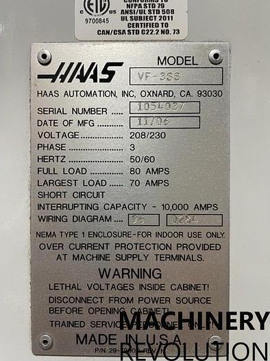Used 2006 HAAS VF-3SS 4-Axis 12,000 RPM CNC Vertical Machining Center ***Low Hours***