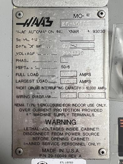 Used 2008 HAAS EC-400 4-Axis CNC Horizontal Machining Center With 6 Pallet Pool
