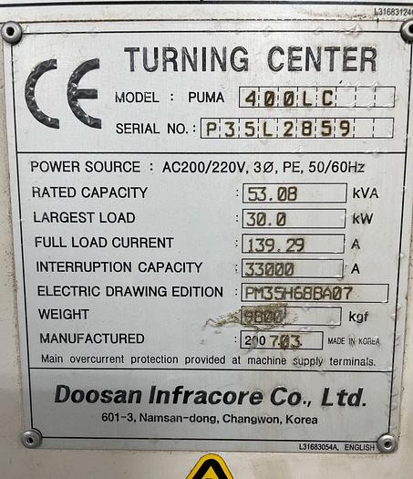 Used 2007 DOOSAN PUMA 400LC CNC Turning Center