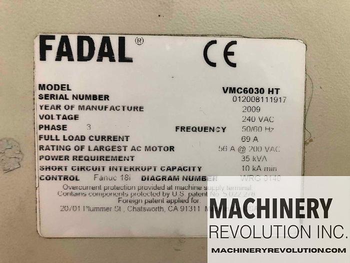 Used 2009 FADAL VMC 6030 10,000RPM CNC Vertical Machining Center