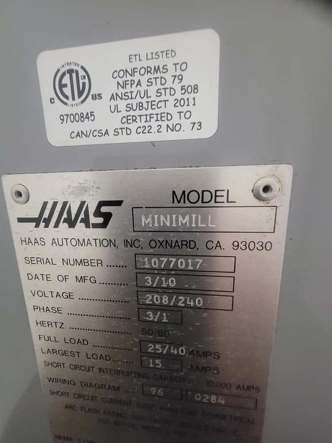 Used 2010 HAAS MINI MILL CNC 4-Axis Phase 1 or 3 Vertical Machining Center