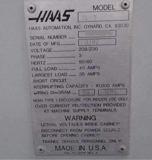 Used 2007 HAAS TL-3 CNC Turning Center