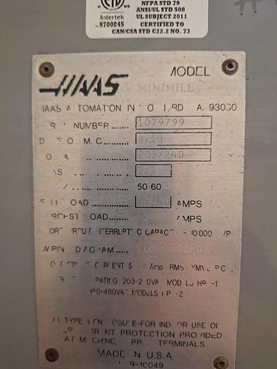 Used 2010 HAAS Mini Mill CNC Vertical Machining Center
