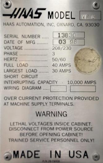 Used 1998 HAAS HAAS VF-6 CNC Vertical Machining Center