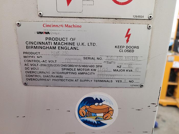 Used 2000 Cincinnati Hawk 250 CNC Lathe with Live Tooling and Programmable Tailstock & Fanuc control