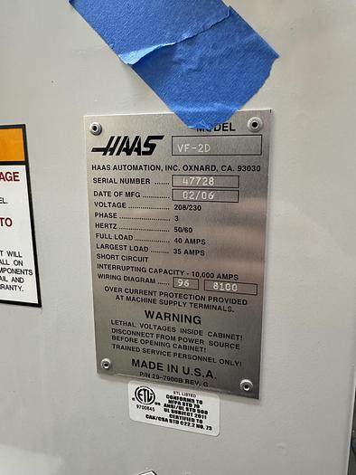 Used 2006 HAAS VF-2 4-Axis CNC Vertical Machining Center