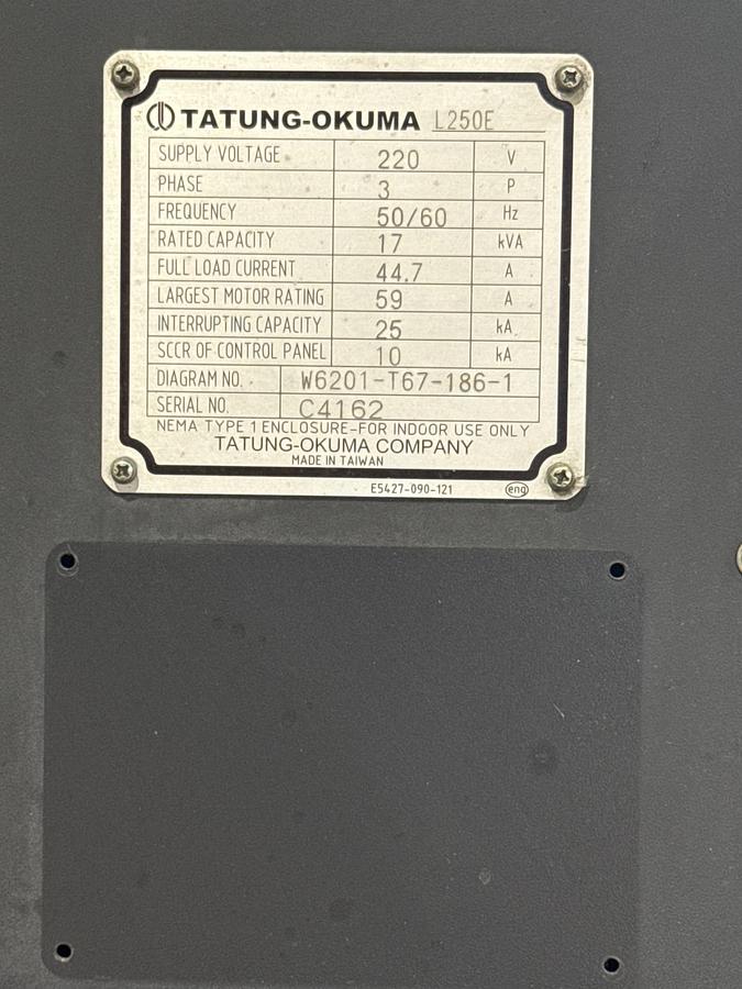 Used 2014 OKUMA GENOS L250E CNC Turning Center