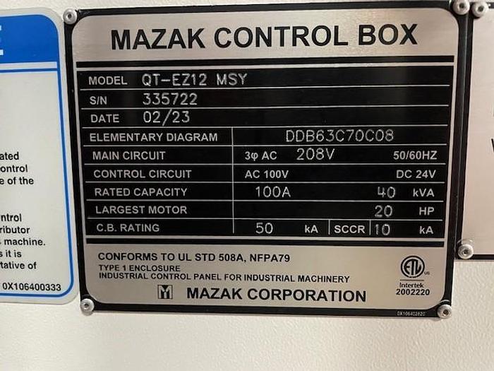 Used 2023 MAZAK QT-EZ 12MSY CNC Lathe With Live Tooling Y-Axis Sub Spindle & LNS Bar Feeder