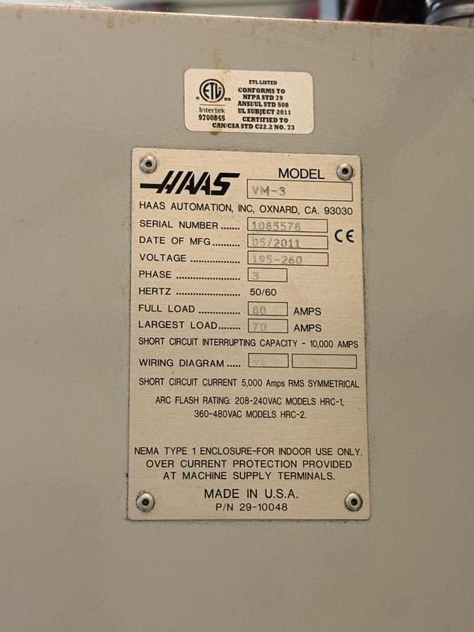 Used 2011 HAAS VM-3 12,000 RPM CNC Vertical Machining Center