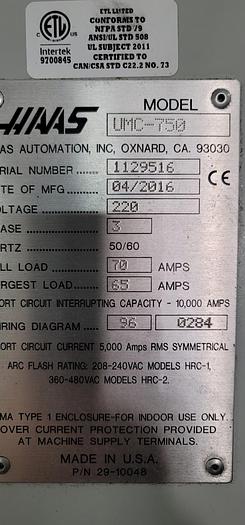 Used 2016 HAAS UMC-750 5-Axis CNC Vertical Machining Center ***Low Hours ***