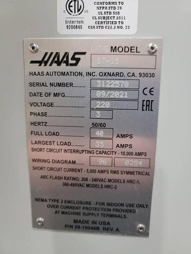 Used 2021 HAAS ST-15 CNC Turning Center With Parts Catcher and Tool Pre-Setter