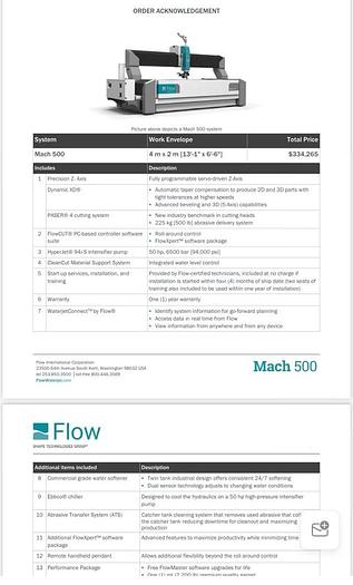 Used 2022 FLOW Mach 500 / 4020 / 94,000PSI / 13'-1" x 6'6" / 5-Axis CNC WaterJet