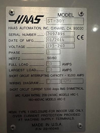Used 2014 HAAS ST-30Y CNC Turning Center Low Hours