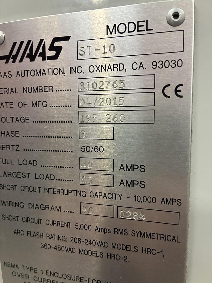 Used 2015 HAAS ST-10 with Live Tooling Tool Pre-Setter CNC Lathe
