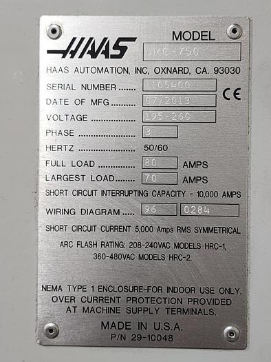 Used 2013 HAAS UMC-750 5-Axis CNC Vertical Machining Center