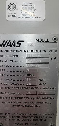 Used 2014 HAAS UMC-750 5-Axis CNC Vertical Machining Center