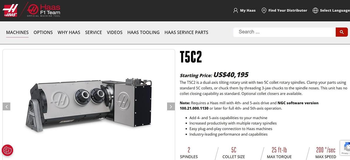 Used 2022 HAAS T5C2 5-Axis Rotary with Dual 5C Collets