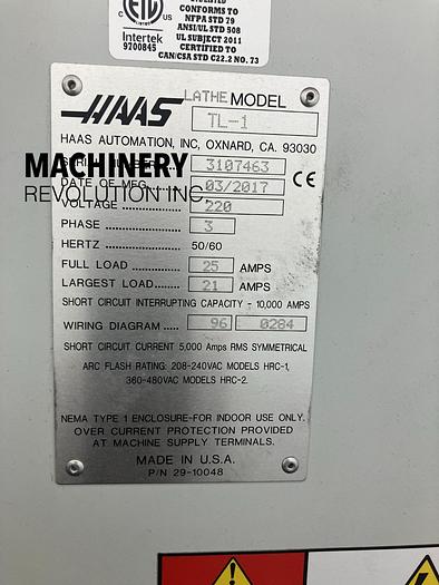 Used 2017 HAAS TL-1 CNC Lathe A2-6 / 3,000 RPM / Tailstock ***Low Hours***