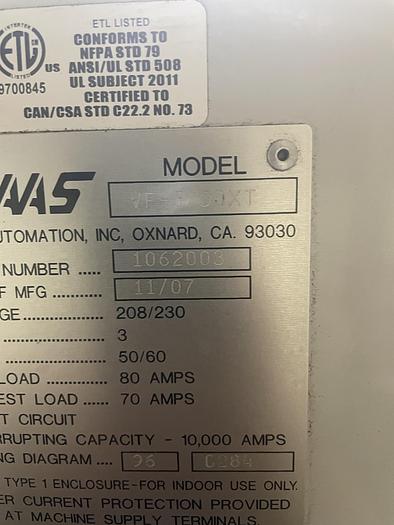 Used 2007 HAAS VF-5/50 XT CNC Vertical Machining Center