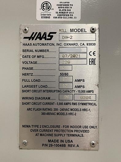 Used 2021 HAAS DM-2 4-Axis Vertical Machining Center ***Low Hours***