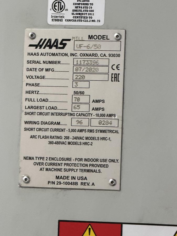 Used 2020 HAAS VF-4SS 4-Axis 12,000RPM CNC Vertical Machining Center WIPS / High Speed Machining / 40+1 ATC