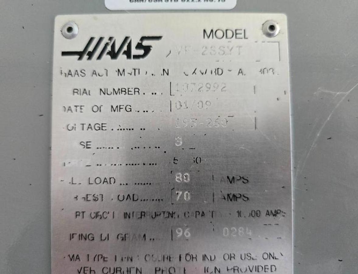 Used 2009 HAAS VF-2SSYT 4-Axis 12,000 RPM CNC Vertical Machining Center with HAAS Rotary Table / TSC / HSM